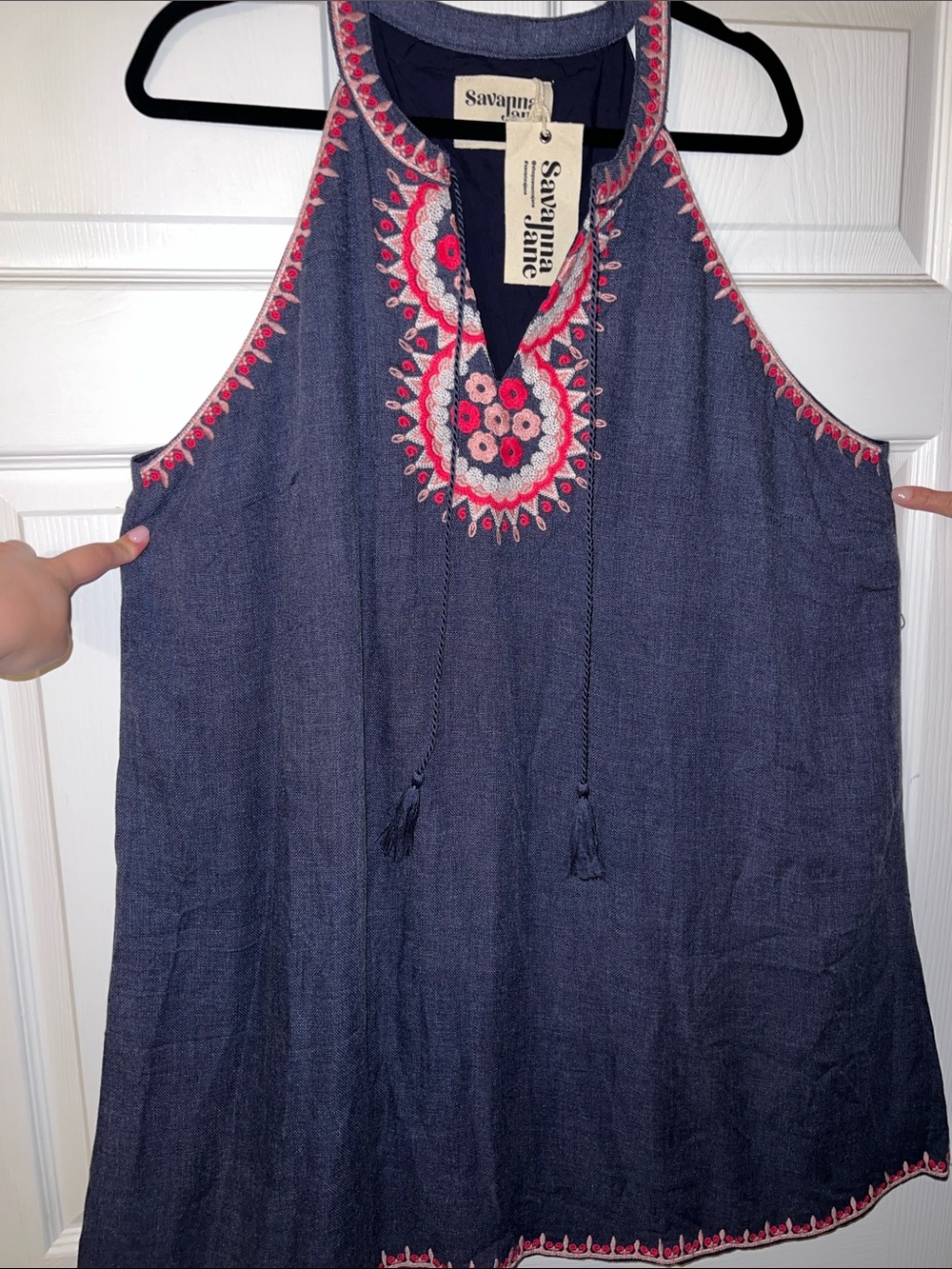 Savanna Jane Navy Embroidered Halter Tunic